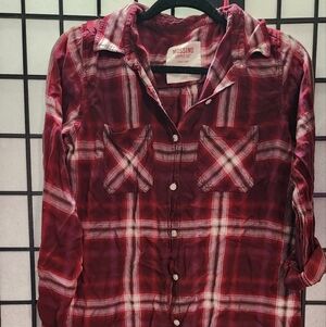 Maroon plaid button up shirt